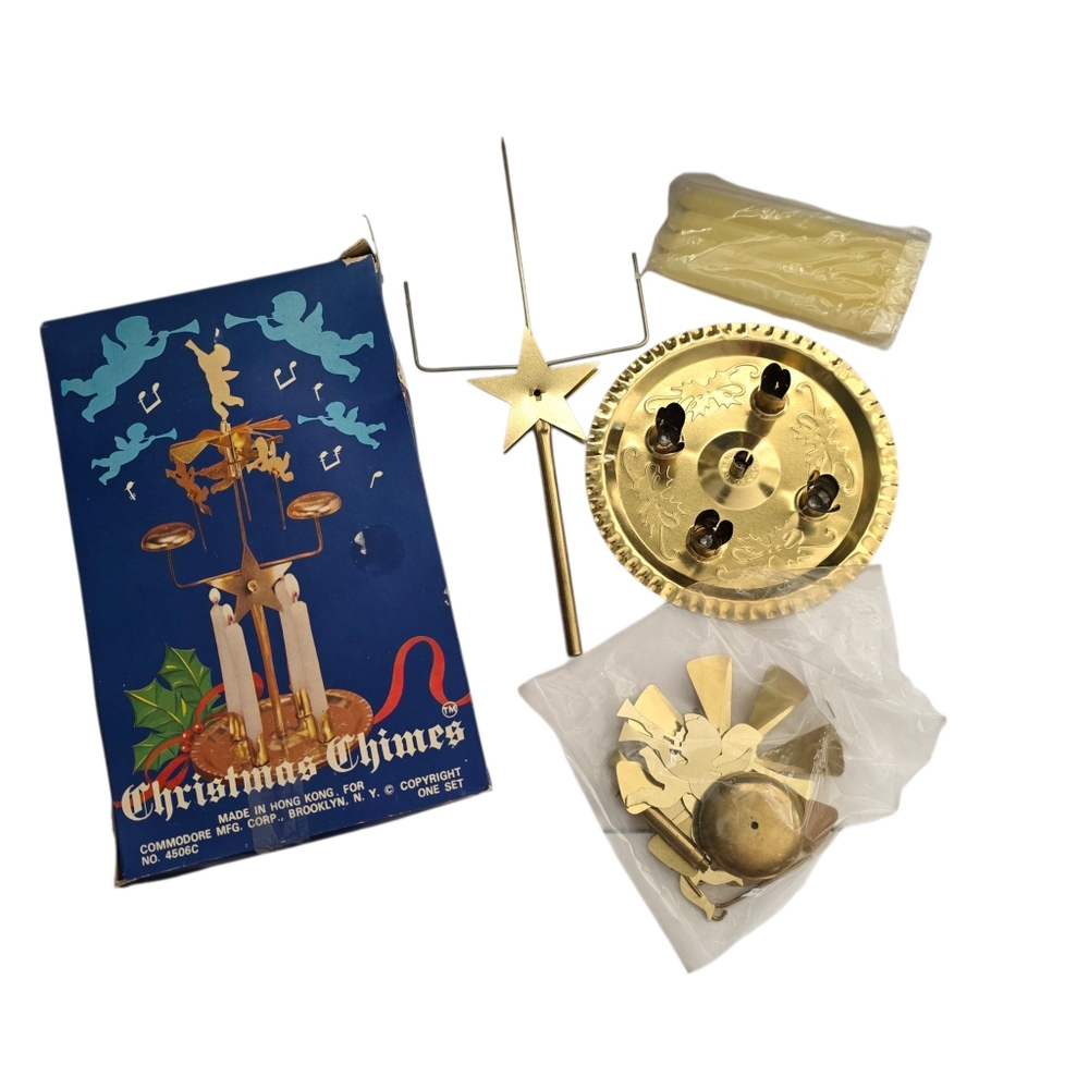 Vintage Christmas Angel Candle Chimes Carousel – Brass Spinner Decor w/ Box